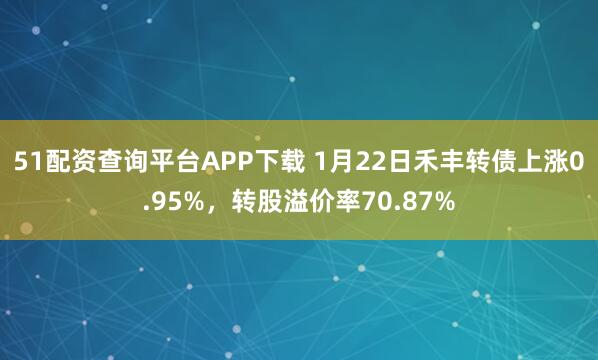 51配资查询平台APP下载 1月22日禾丰转债上涨0.95%，转股溢价率70.87%